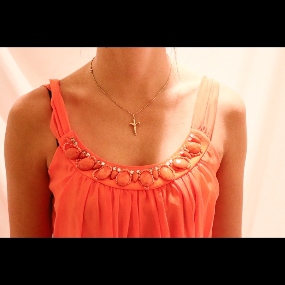 Bright Orange Shift Dress w/ beaded neckline (S)